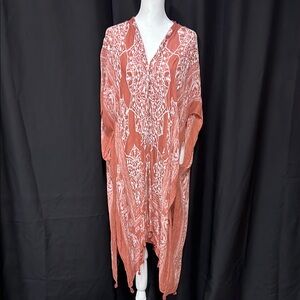 Love Stitch Bohemian Paisley Kimono in Rust and White